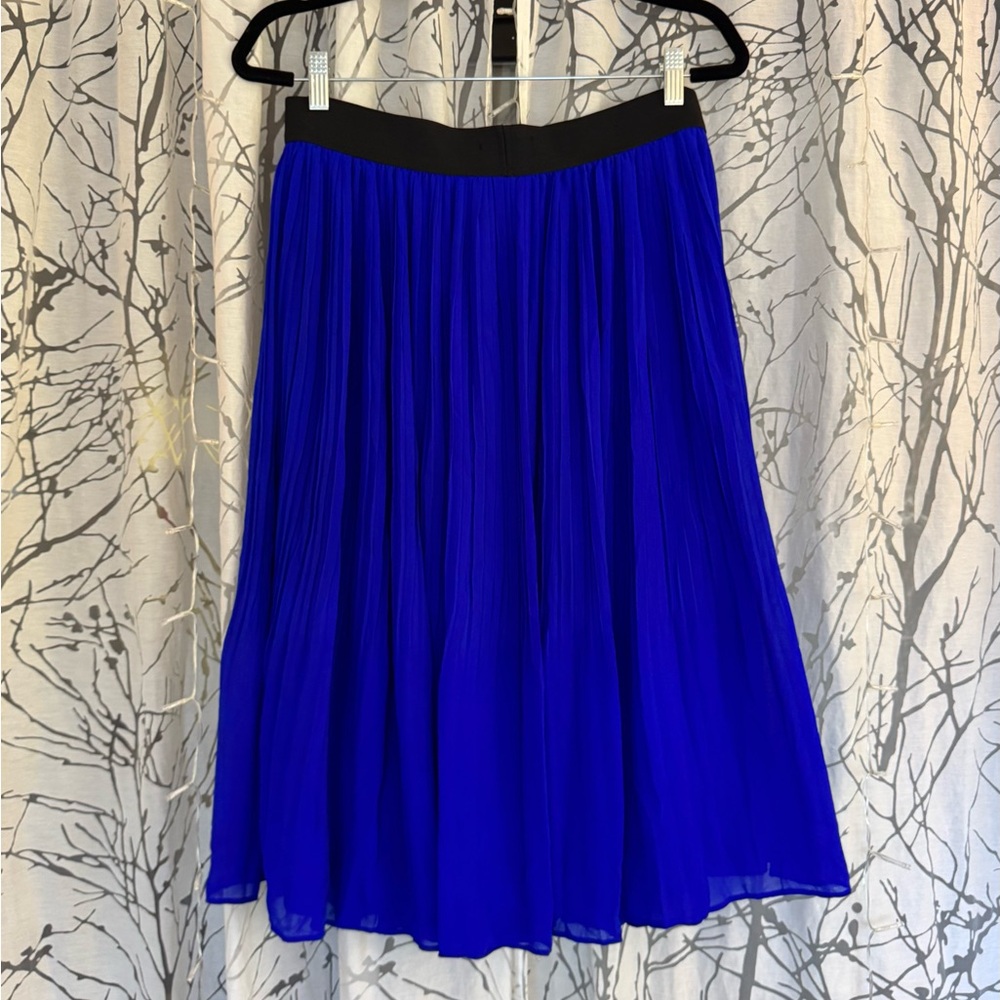 Blue Midi Chiffon Pleated Skirt